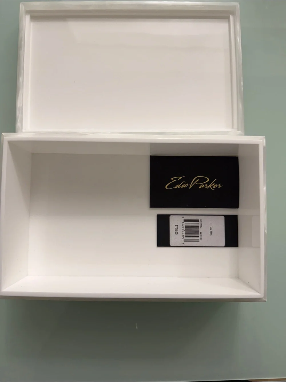 Edie Parker Pearl White Acrylic Cosmetic Case with Silver 'Mrs.' Script